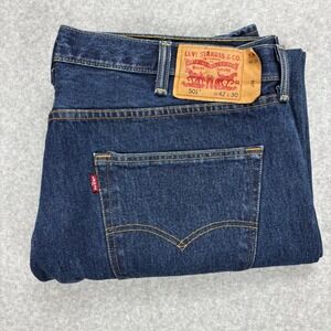 Levi's 501 Jeans Mens 42X30 Blue Denim Dark Wash Button Fly Workwear